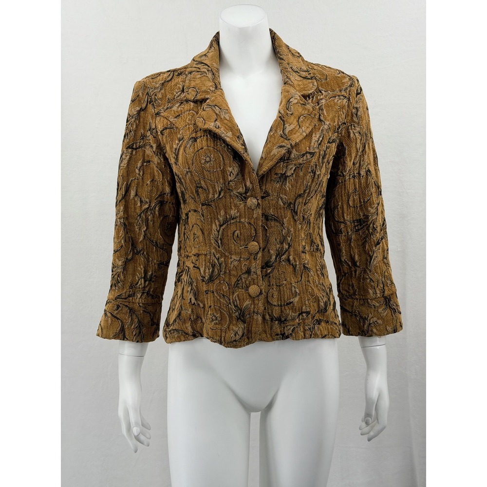 Cut Loose Jacket Womens Small‎ Tan Tapestry Blazer Artsy Boho Lagenlook Autumn